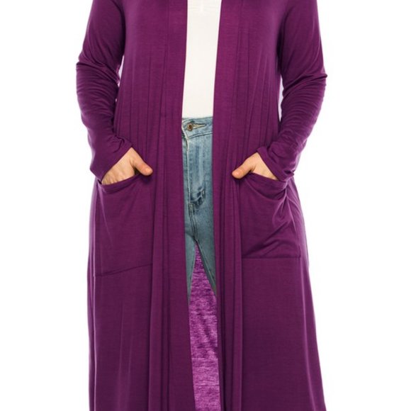 Plus Size, Solid Duster Cardigan